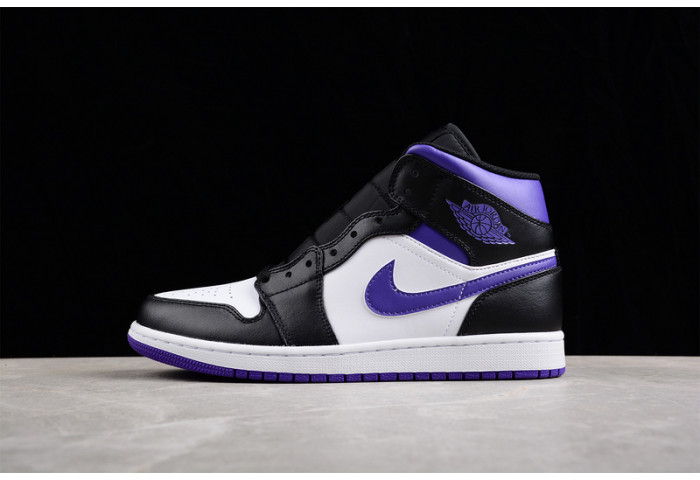 jordan 1 mid white black purple - 554724-095