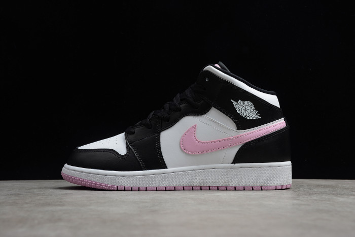 jordan 1 mid white black light arctic pink (gs) 555112-103
