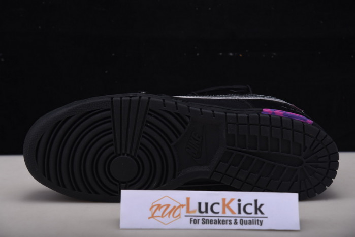 nike ow x nike dunk low black, silver and purple dm1602-001