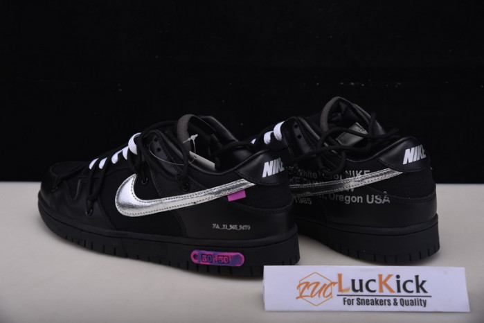 nike ow x nike dunk low black, silver and purple dm1602-001